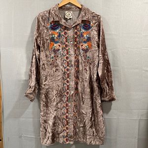 A&A Clothing Inc. Long Button Down, Long Sleeve Faux Crushed Velvet Shacket.XL
